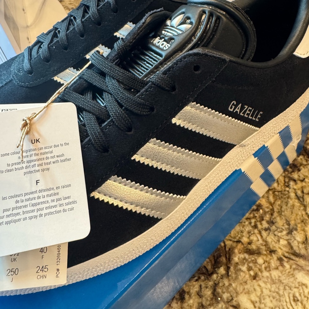 Adidas Black and Silver Gazelle Shoes